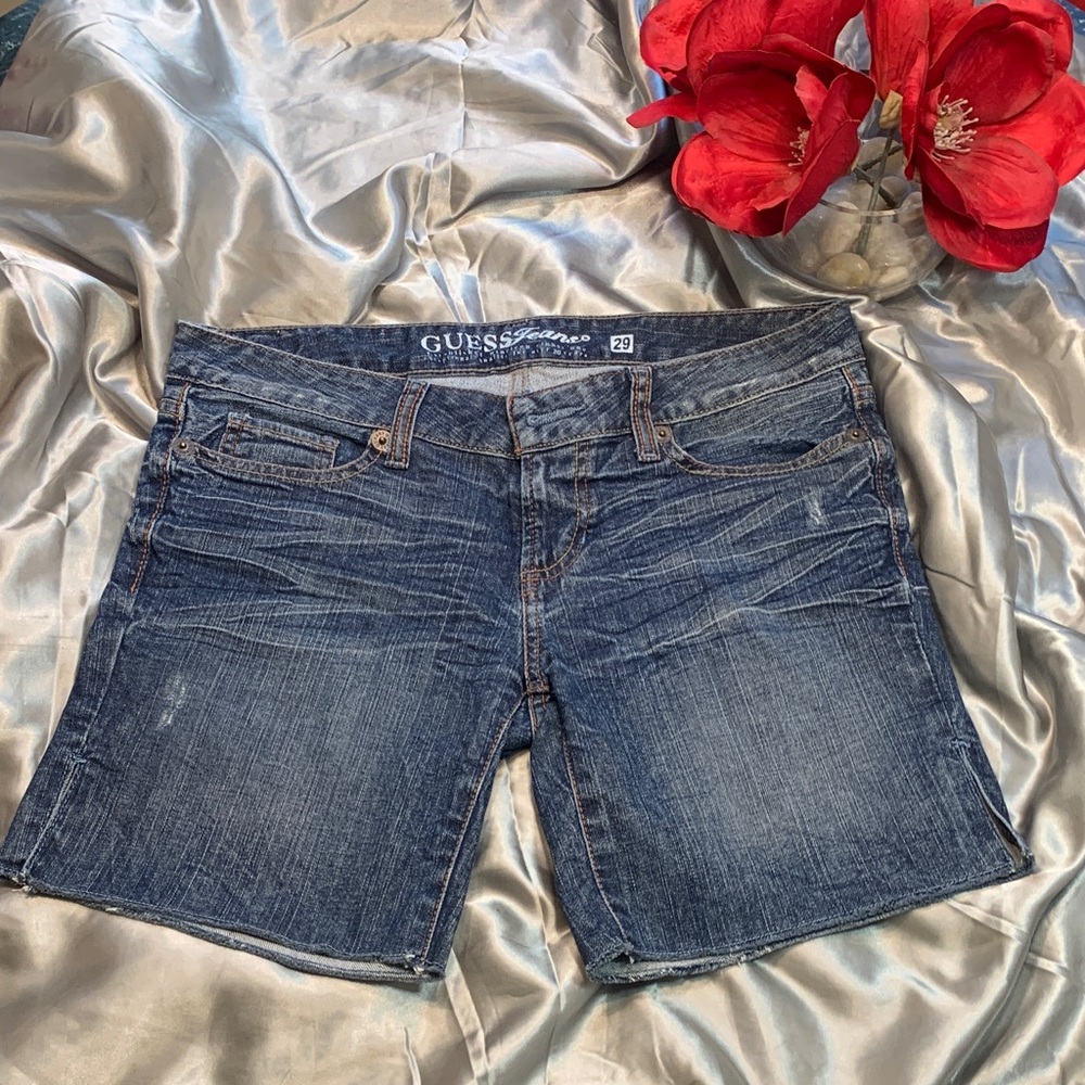 🌹VINTAGE GUESS • Y2K Blue Low Rise Denim Jean Shorts •